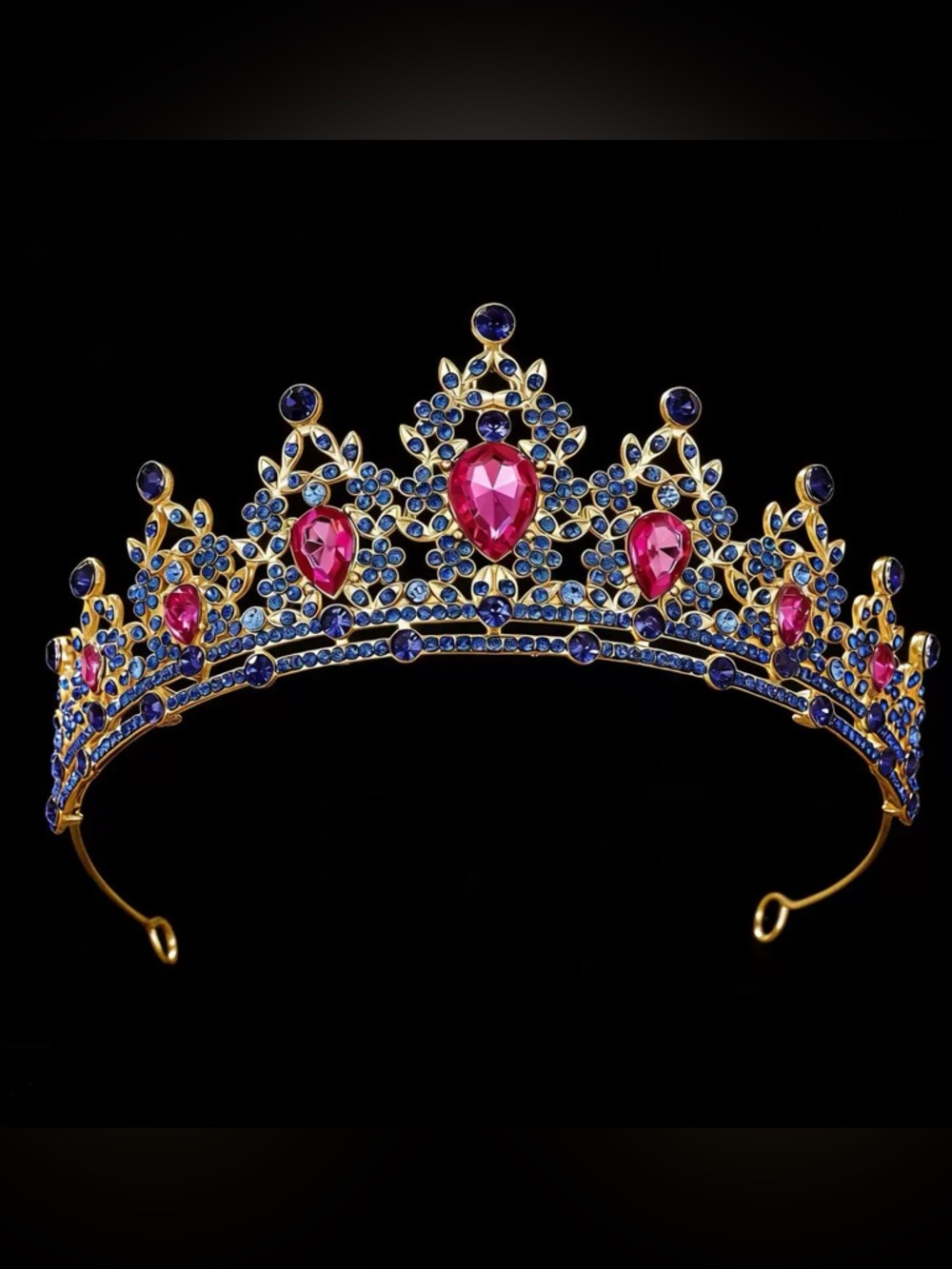 Gold Tiara with Pink and Blue Gemstones